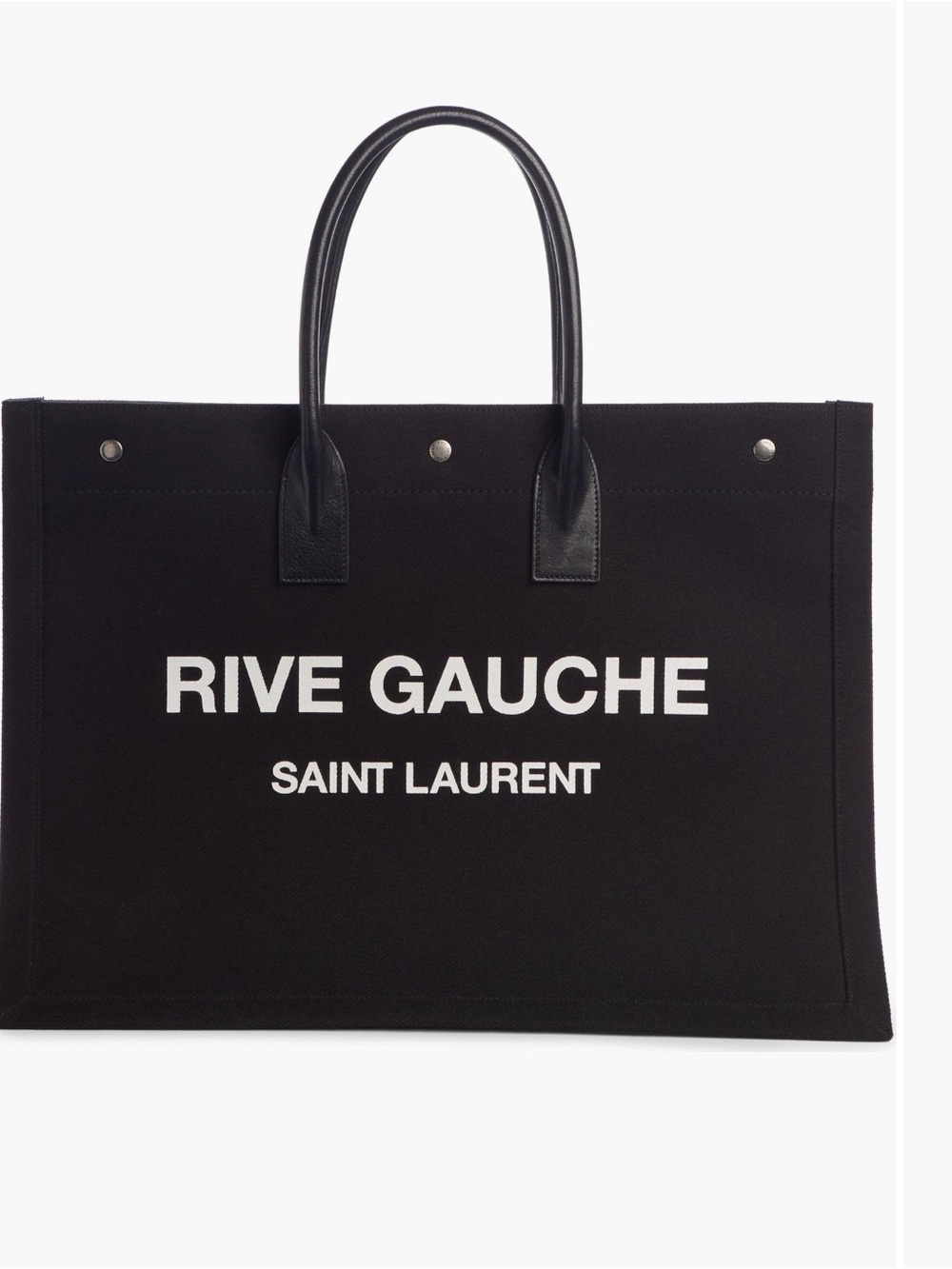 Saint Laurent Black Canvas Rive Gauche Tote with White Logo